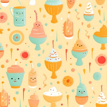 Patterns and banners backgrounds: Seamless pattern with ice cream and cupcakes. Vector illustration.