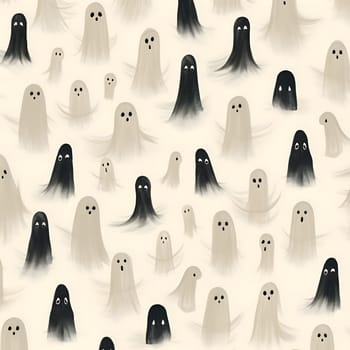 Patterns and banners backgrounds: Seamless pattern with cute ghosts. Hand drawn vector illustration.