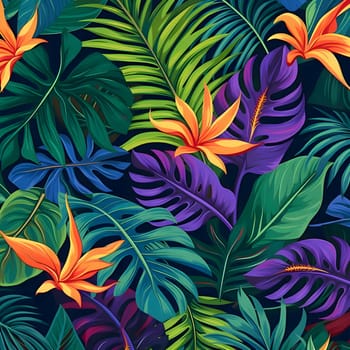 Patterns and banners backgrounds: Seamless pattern with tropical leaves and flowers. Vector illustration.