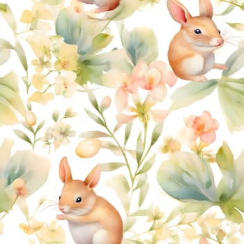 Patterns and banners backgrounds: Seamless pattern with watercolor rabbits and flowers. Illustration