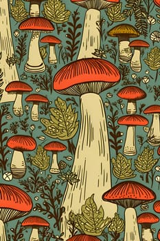 Patterns and banners backgrounds: Seamless pattern with mushrooms. Vector illustration in vintage style.