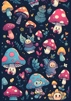 Patterns and banners backgrounds: Seamless pattern with cute cartoon amanita mushrooms. Vector illustration.