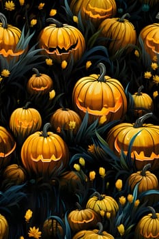 Patterns and banners backgrounds: Seamless halloween pattern with pumpkins and yellow flowers