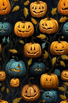 Patterns and banners backgrounds: Seamless pattern with pumpkins on dark background. Vector illustration.