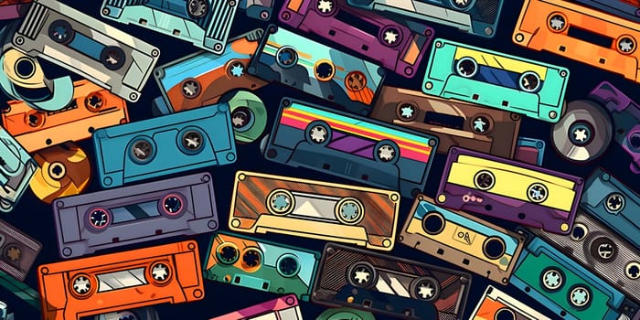 Patterns and banners backgrounds: Seamless pattern with retro audio cassettes. Vector illustration.