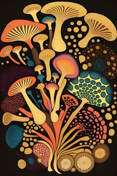 Patterns and banners backgrounds: Mushroom background. Psychedelic hallucination. Vector illustration.