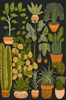 Patterns and banners backgrounds: Seamless pattern with succulents in pots. Vector illustration