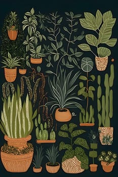 Patterns and banners backgrounds: Vector set of hand drawn houseplants and succulents.