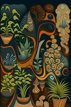 Patterns and banners backgrounds: Vector abstract hand drawn background with plants in pots. Vector illustration.