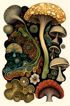 Patterns and banners backgrounds: Mushroom illustration. Psychedelic hallucination. Vector illustration.