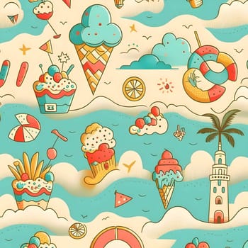 Patterns and banners backgrounds: Seamless pattern with ice cream on the beach. Vector illustration