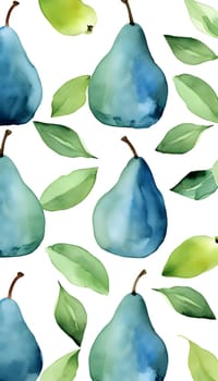 Patterns and banners backgrounds: Seamless pattern with watercolor pears and green leaves.