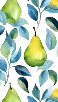 Patterns and banners backgrounds: Seamless pattern with watercolor pear and leaves. Hand drawn illustration.