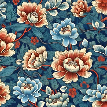 Patterns and banners backgrounds: Seamless vector floral pattern with flowers and leaves in blue and red colors.