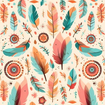 Patterns and banners backgrounds: Seamless pattern with colorful feathers and flowers. Vector illustration.