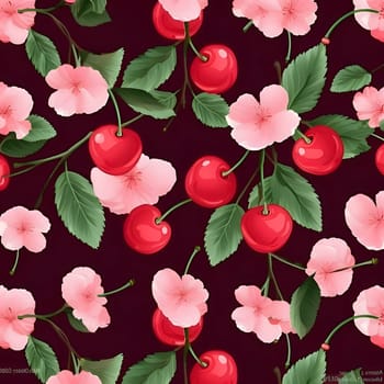 Patterns and banners backgrounds: Seamless pattern with cherry and hibiscus flowers. Vector illustration.