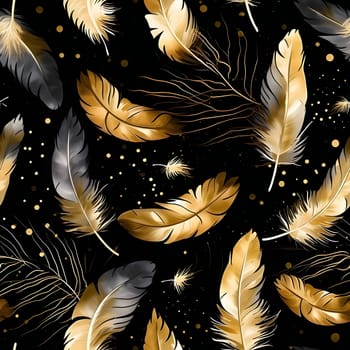 Patterns and banners backgrounds: Seamless pattern with gold and black feathers. Vector illustration.