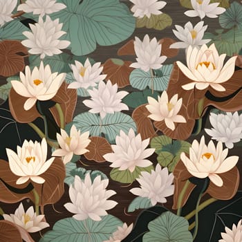 Patterns and banners backgrounds: Seamless pattern with lotus flowers and leaves. Vector illustration.