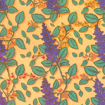 Patterns and banners backgrounds: Seamless pattern with flowers and leaves on orange background. Vector illustration.