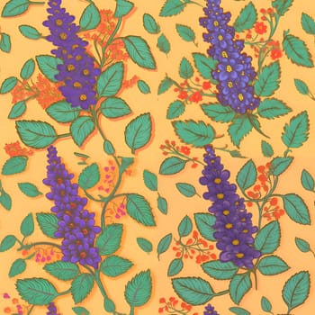 Patterns and banners backgrounds: Seamless pattern with berries and leaves on orange background. Vector illustration.