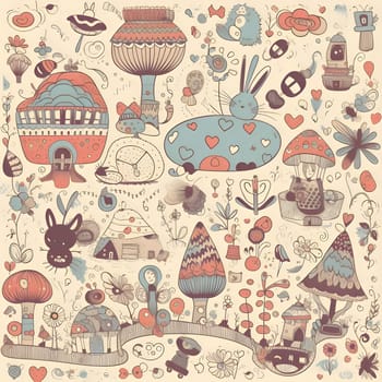 Patterns and banners backgrounds: Cute hand drawn doodle seamless pattern with fantasy elements.