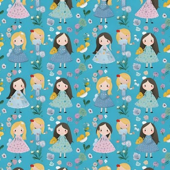 Patterns and banners backgrounds: Seamless pattern with cute girls and flowers. Vector illustration.