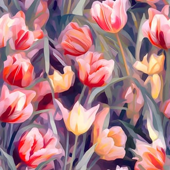 Patterns and banners backgrounds: Seamless pattern with tulips. Watercolor illustration. Vector.