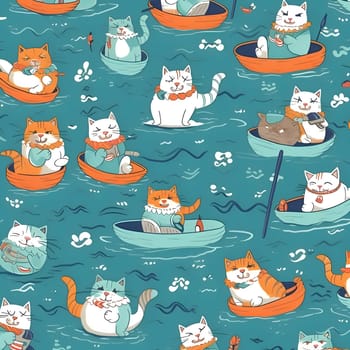 Patterns and banners backgrounds: Seamless pattern with cute cats in boat. Vector illustration.