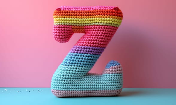Knitted colored letter Z on an abstract background. Selective focus.