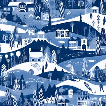 Patterns and banners backgrounds: Seamless vector pattern with houses, trees and blue snowflakes