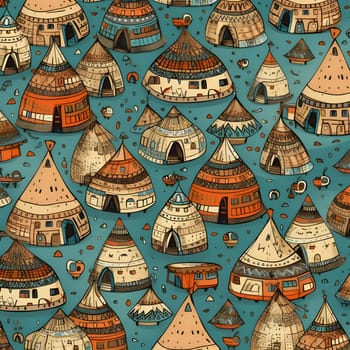 Patterns and banners backgrounds: Seamless pattern with hand drawn tribal houses. Vector illustration.