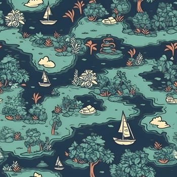 Patterns and banners backgrounds: Seamless pattern with the image of the island and the sea.