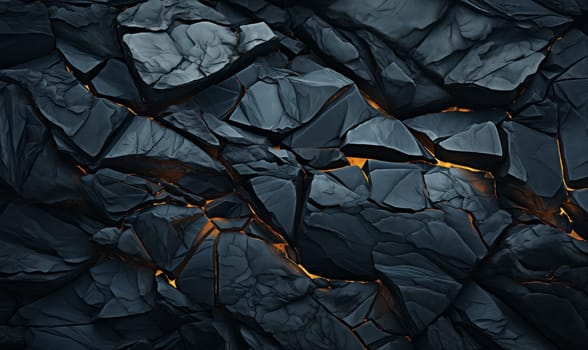Abstract background of extinct lava with red gaps. Selective soft focus.