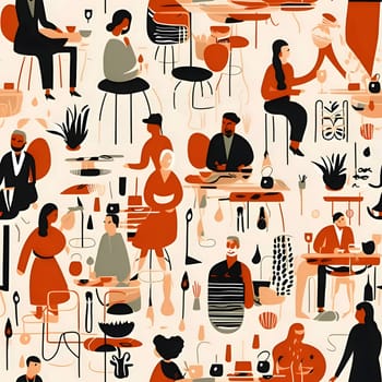 Patterns and banners backgrounds: Seamless pattern with people in the cafe. Vector illustration.