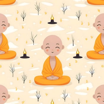 Patterns and banners backgrounds: Seamless pattern with cute cartoon buddhist monk. Vector illustration