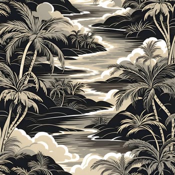 Patterns and banners backgrounds: Seamless pattern with palm trees and sea. Vector illustration.