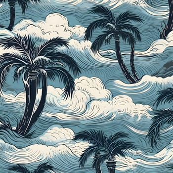 Patterns and banners backgrounds: Seamless pattern with palm trees and waves. Vector illustration.