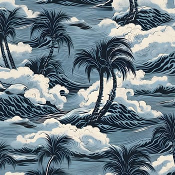 Patterns and banners backgrounds: Seamless pattern with palm trees and clouds. Vector illustration.
