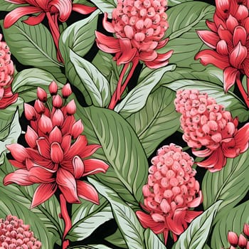 Patterns and banners backgrounds: Seamless pattern with red flowers and green leaves. Vector illustration.