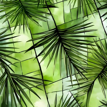 Patterns and banners backgrounds: Seamless pattern of green palm leaves on a watercolor background