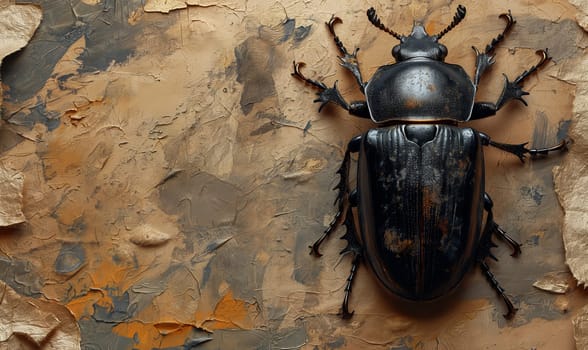 Illustration, beetle on vintage background. Selective focus.