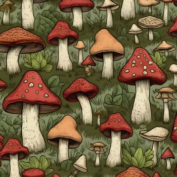Patterns and banners backgrounds: Seamless pattern with mushrooms in the forest. Vector illustration.
