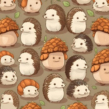 Patterns and banners backgrounds: Seamless pattern with cute hedgehogs and acorns.