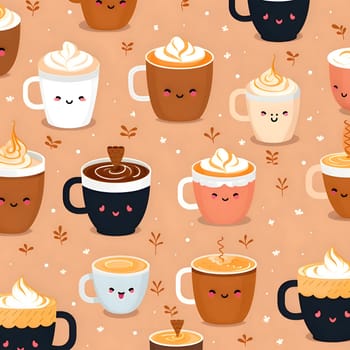 Patterns and banners backgrounds: Coffee seamless pattern with cute cartoon characters. Vector illustration.