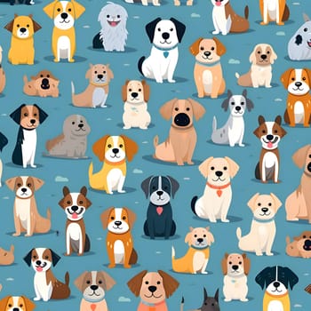 Patterns and banners backgrounds: Seamless pattern with cute cartoon dogs on blue background. Vector illustration.