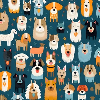 Patterns and banners backgrounds: Vector seamless pattern with cute cartoon dogs on a blue background. Vector illustration.