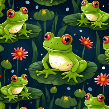 Patterns and banners backgrounds: Seamless pattern with frogs on the pond. Vector illustration.