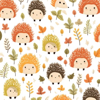 Patterns and banners backgrounds: Seamless pattern with cute hedgehogs and autumn leaves.