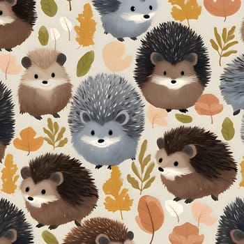 Patterns and banners backgrounds: Seamless pattern with cute hedgehogs and autumn leaves.