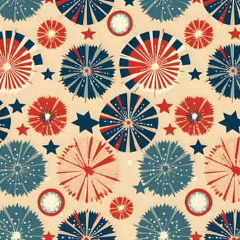 Patterns and banners backgrounds: Seamless pattern with stars and fireworks. Vector illustration in vintage style.